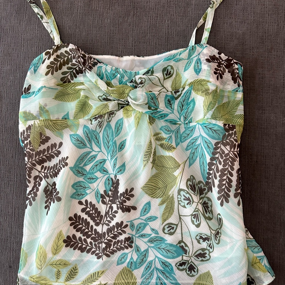LOFT Floral Camisole - Aqua and Brown